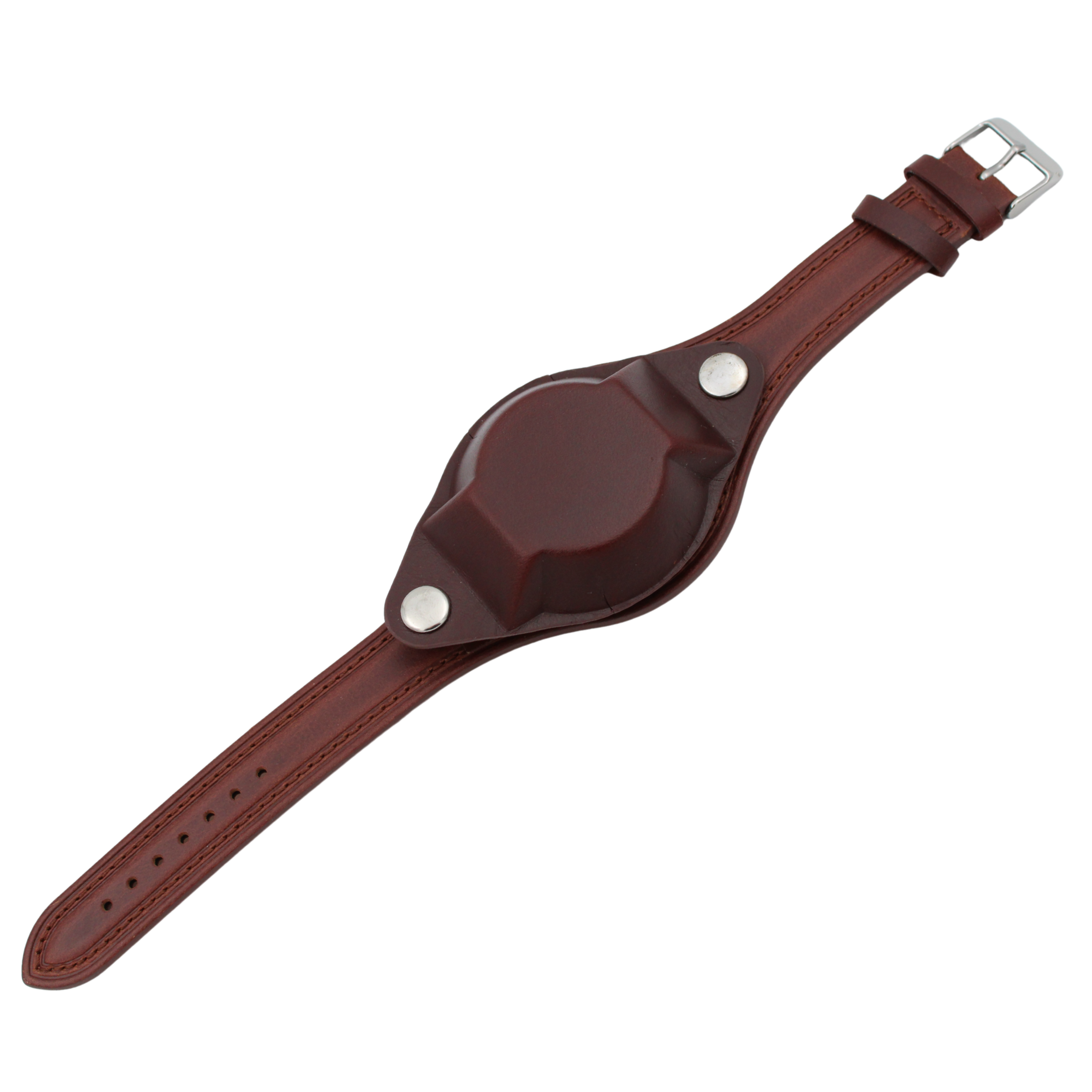 Bund skinnreim – Militær mørk brun med deksel 18 mm