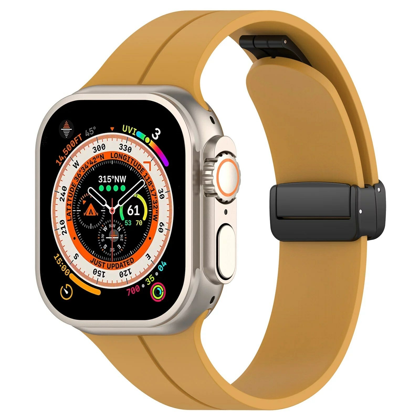 Gummirem for Apple Watch Mørk gul - Sort spenne