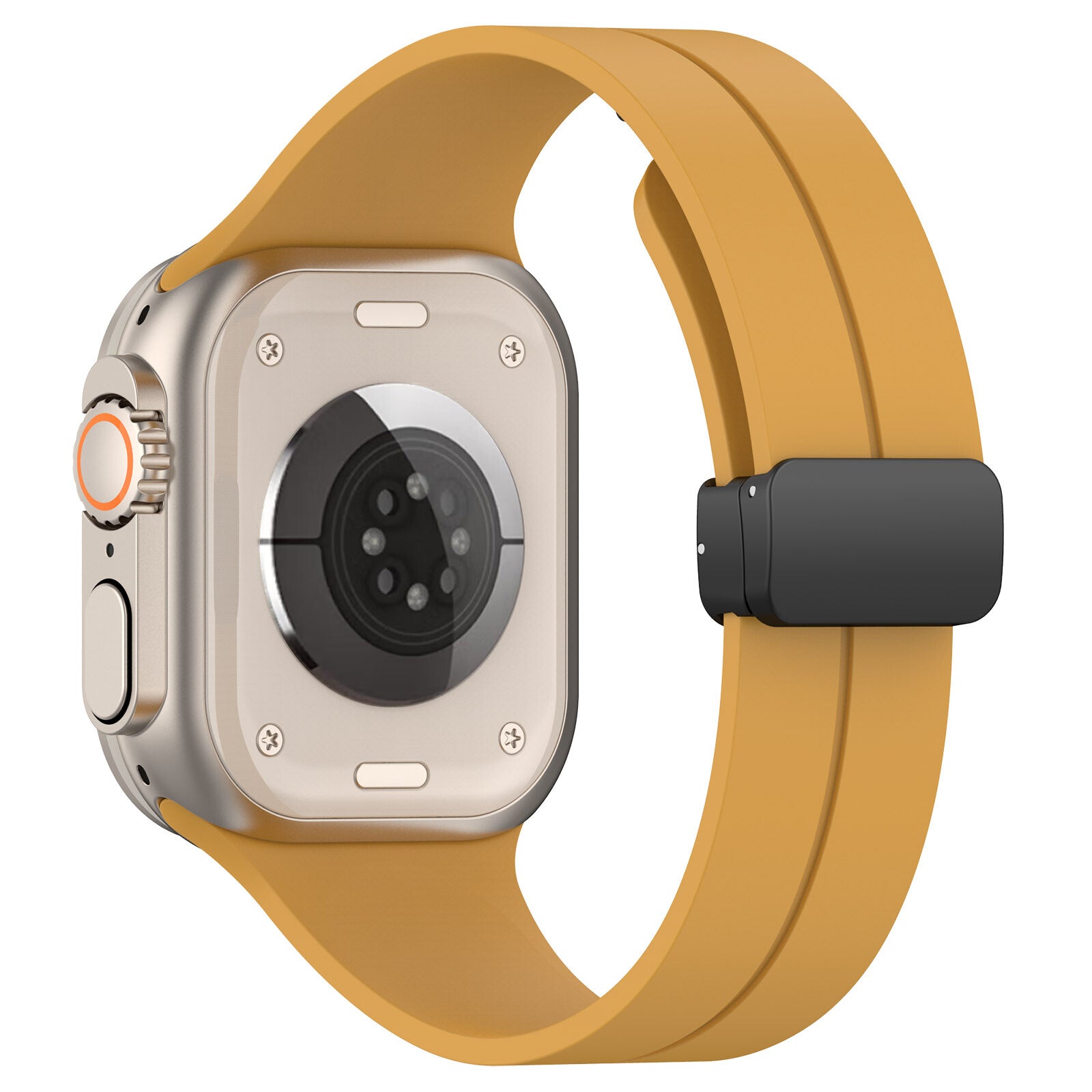 Gummirem for Apple Watch Mørk gul - Sort spenne