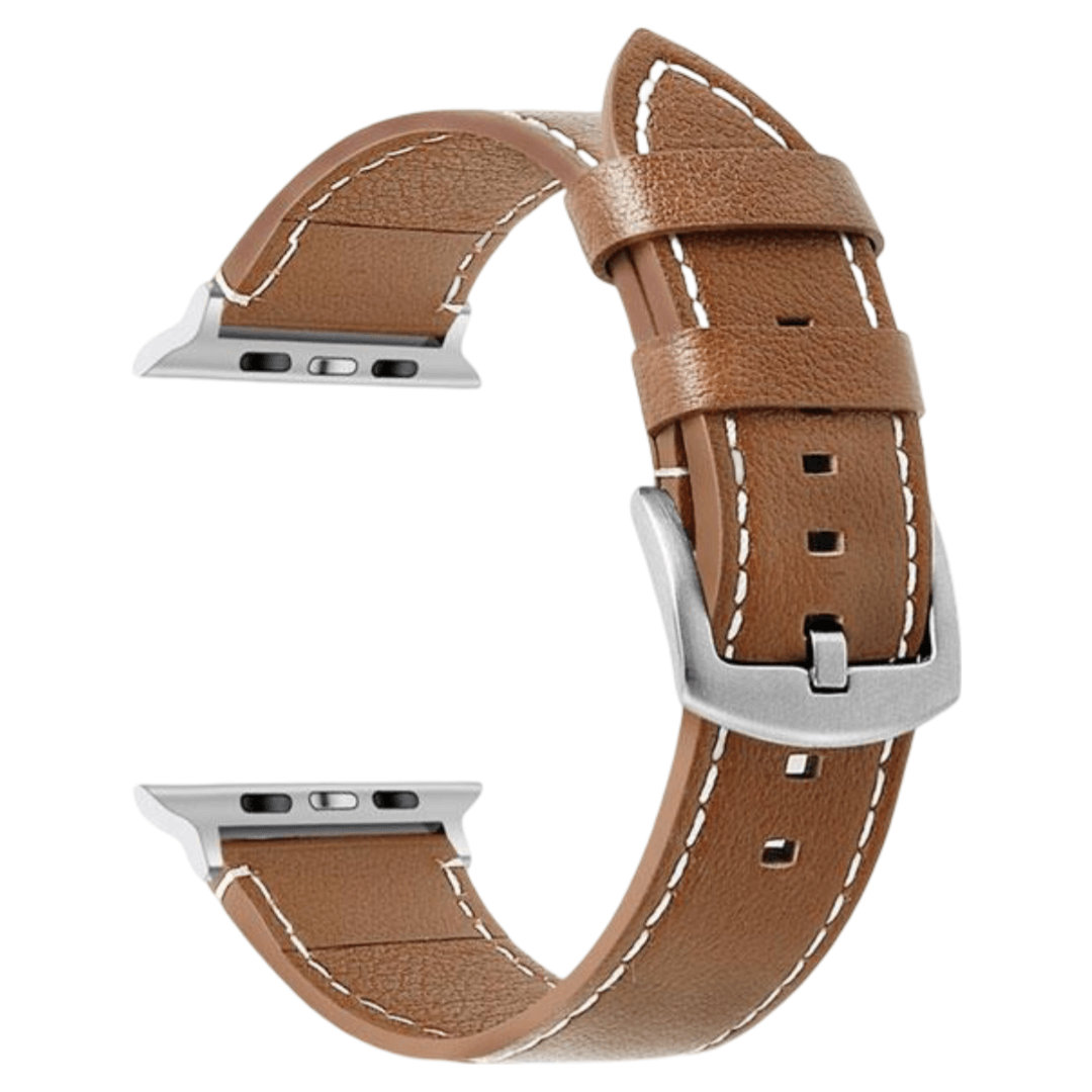 Brun kalveskinnreim med kontrastsøm til Apple Watch