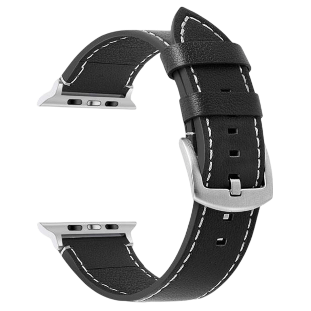Svart kalveskinnreim med kontrastsøm til Apple Watch